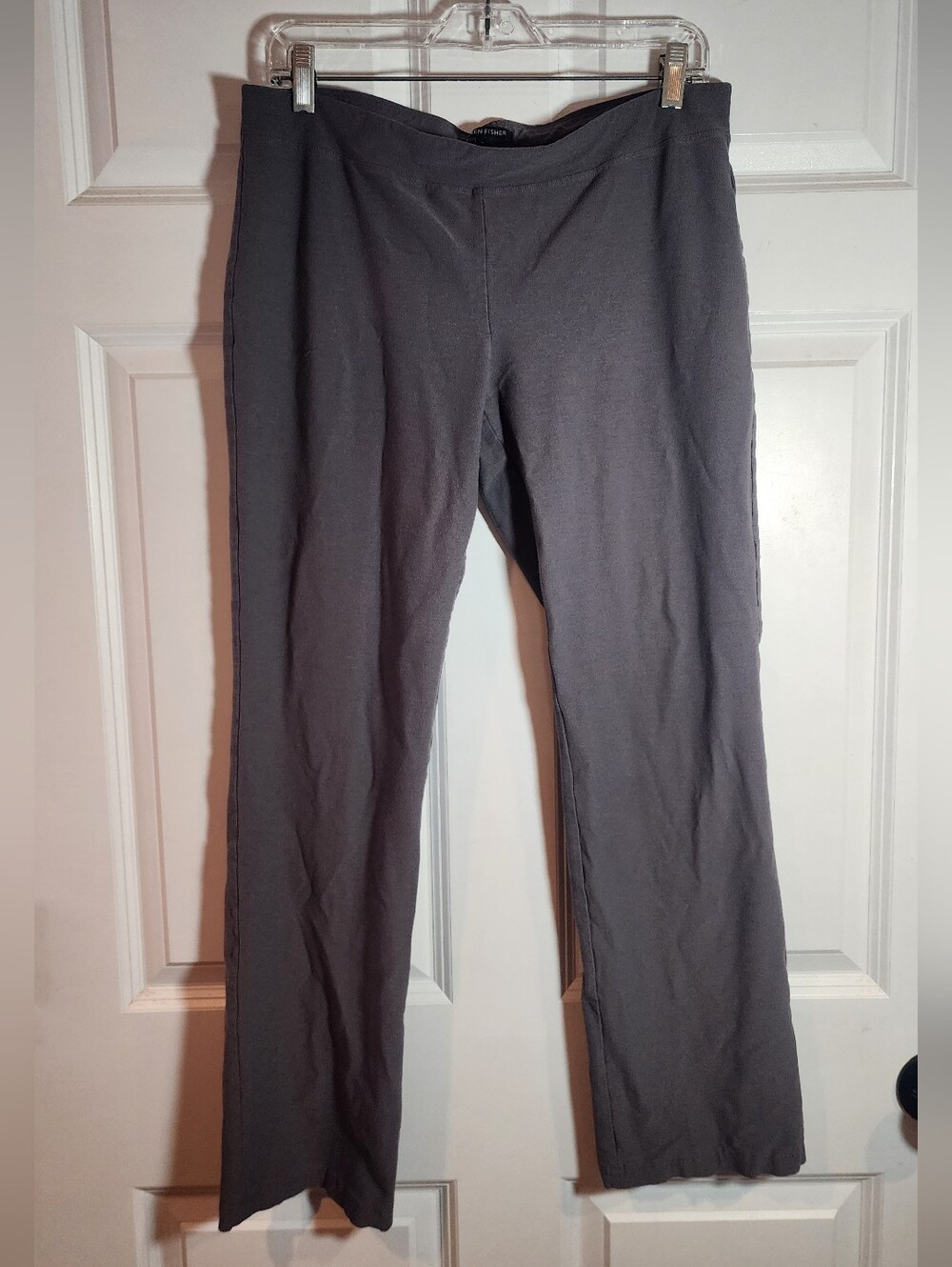 Eileen Fisher Stretch Pull On Crepe Full Length Straight Leg Pants Gray Medium